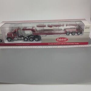 First Gear 59-3196 Red Peterbilt 367 Tri-Axle Lowboy Trailer  1/50 Case IH